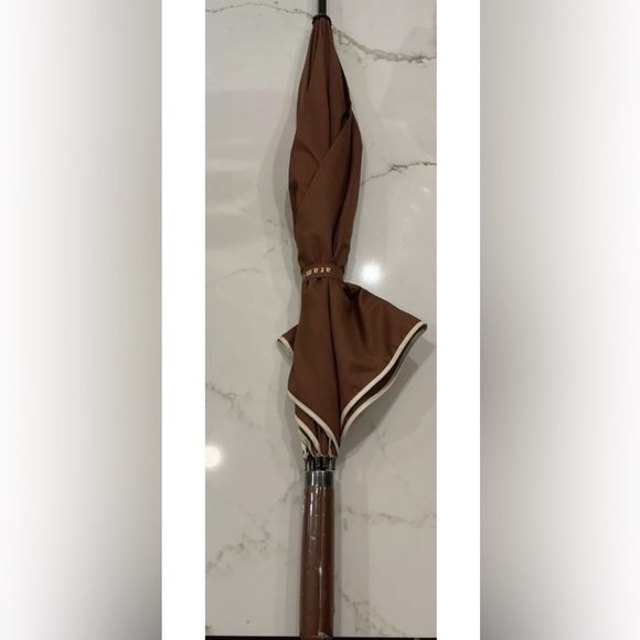 Aramis Vintage Classic Brown Umbrella Leather Handle Beige Trim 37" Never Used - Picture 2 of 8